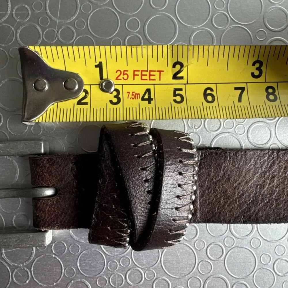 Womens XL Brown Leather Skinny Belt Minimalist 90s Grunge Boho 3/4” Added Hole